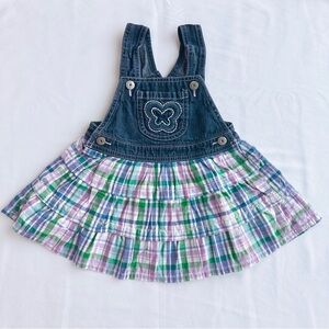 OshKosh B'gosh Cottagecore Butterfly Garden Plaid Overall Dress 🦋 Size 24 Months